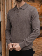 Brown Melange Wool Button Polo