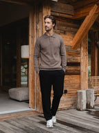 Brown Melange Wool Button Polo