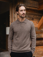 Brown Melange Wool Button Polo