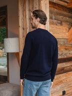 Marineblauer Wollpullover mit Rundhalsausschnitt