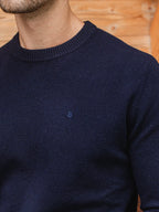 Marineblauer Wollpullover mit Rundhalsausschnitt
