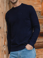 Marineblauer Wollpullover mit Rundhalsausschnitt
