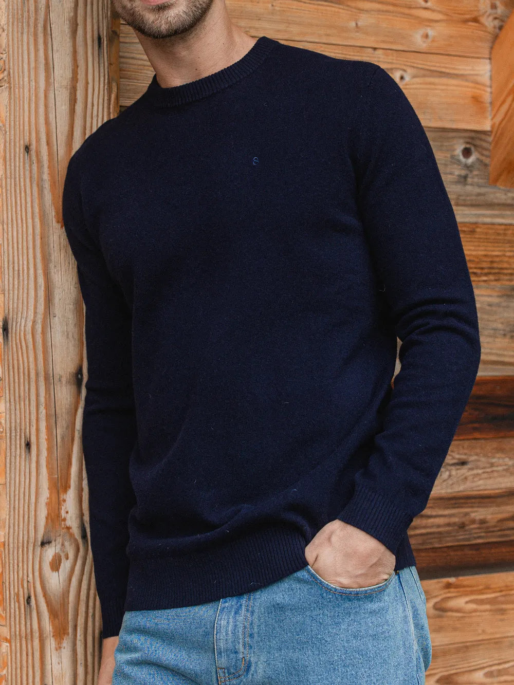 Navy Wool Crewneck Pullover