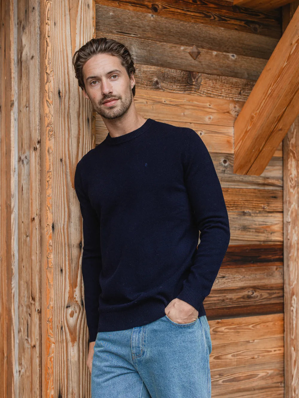 Navy Wool Crewneck Pullover