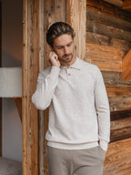 Beige Melange Wool Button Polo