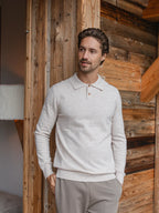 Beige Melange Wool Button Polo