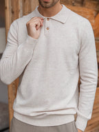 Beige Melange Wool Button Polo