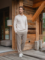 Beige Melange Wool Button Polo