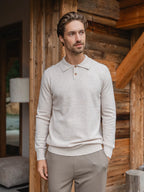Beige Melange Wool Button Polo