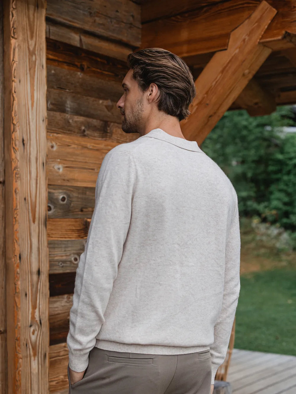 Beige Melange Wool V-Neck