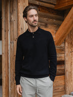 Black Wool Button Polo