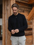 Black Wool Button Polo
