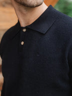 Black Wool Button Polo