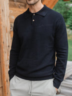 Black Wool Button Polo