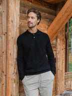 Black Wool Button Polo