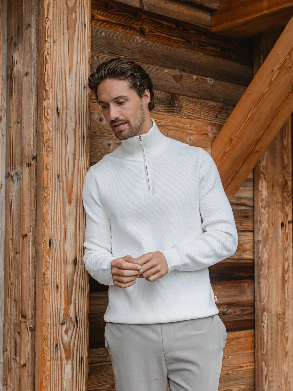 Off White Rib Half Zip Sweater
