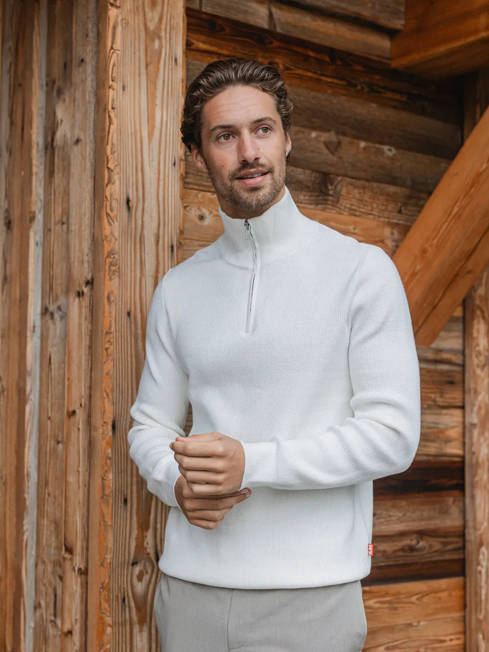 Off White Rib Half Zip Sweater