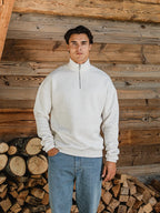 White Melange Halfzip Sweater