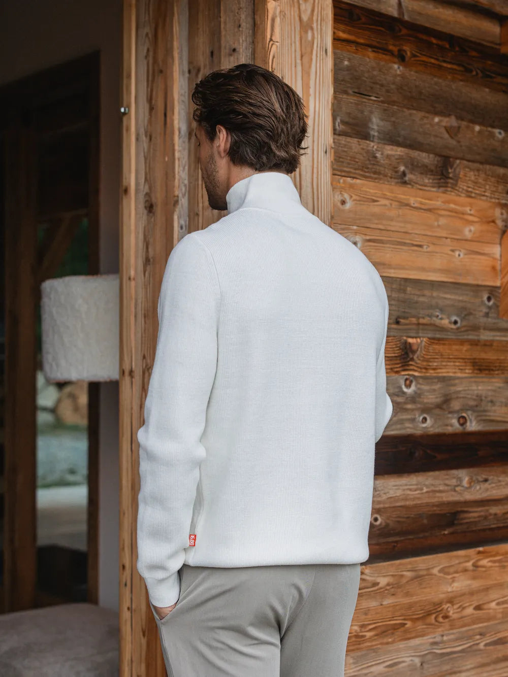 Off White Rib Half Zip Sweater