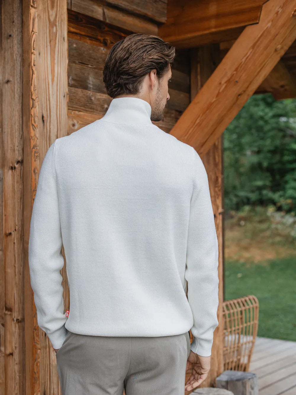 Off White Rib Half Zip Sweater