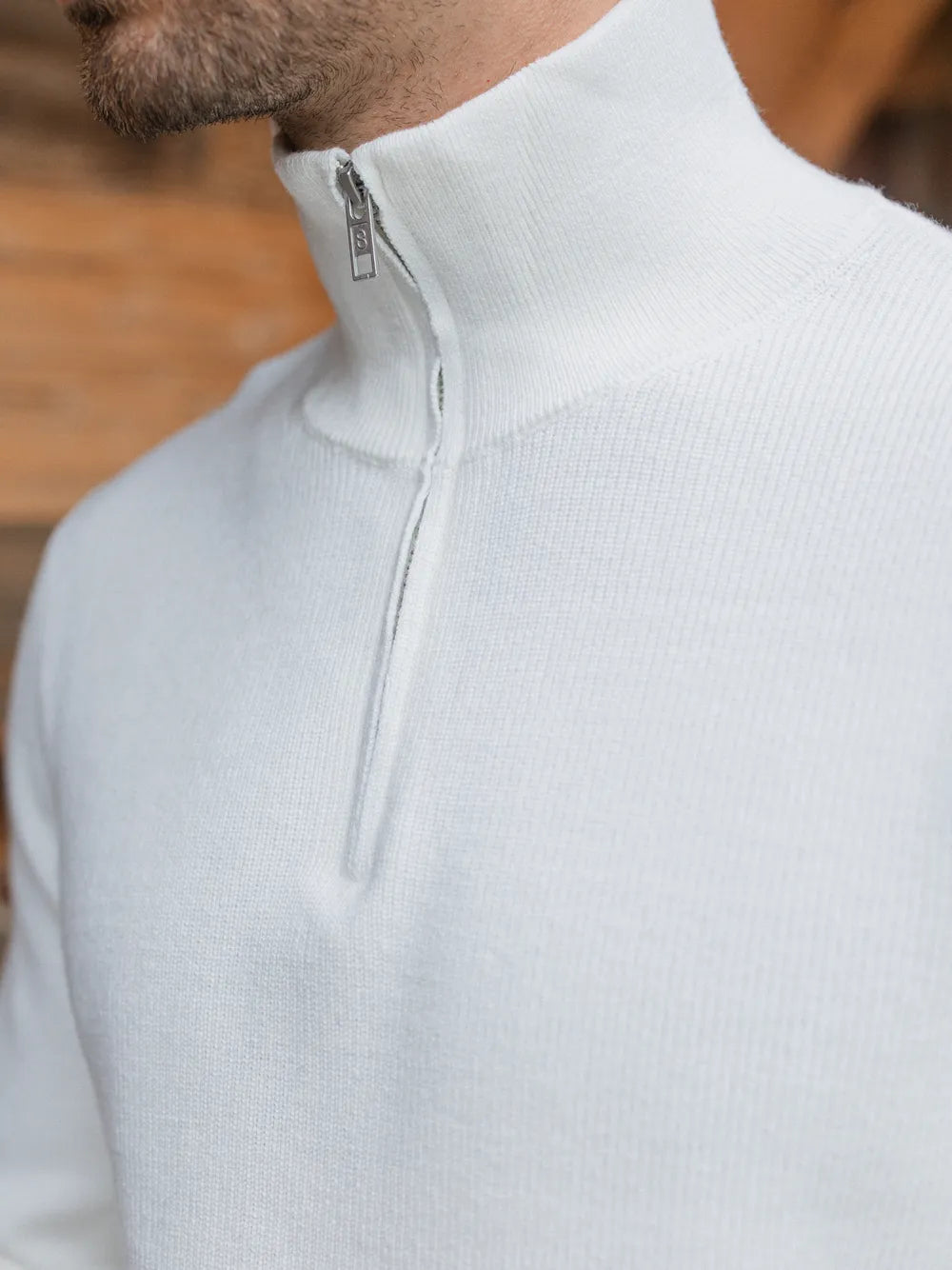Off White Rib Half Zip Sweater