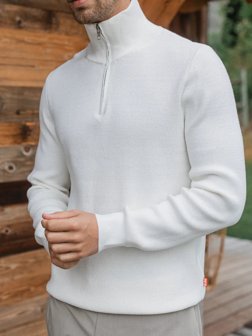 Off White Rib Half Zip Sweater
