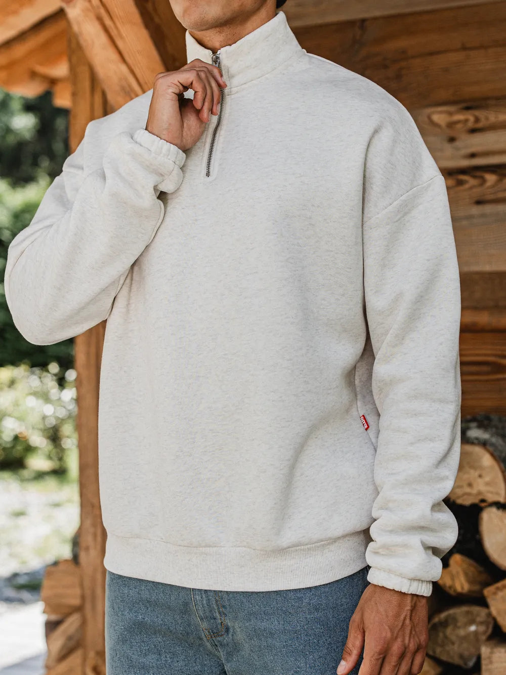 White Melange Halfzip Sweater