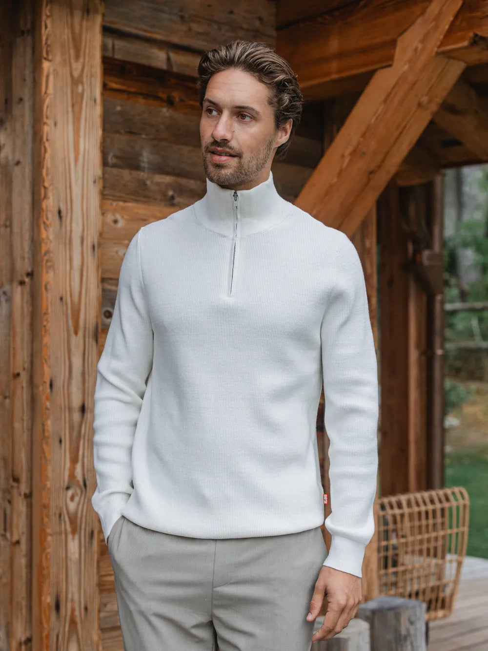 Off White Rib Half Zip Sweater