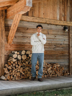 White Melange Halfzip Sweater