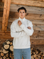 White Melange Halfzip Sweater