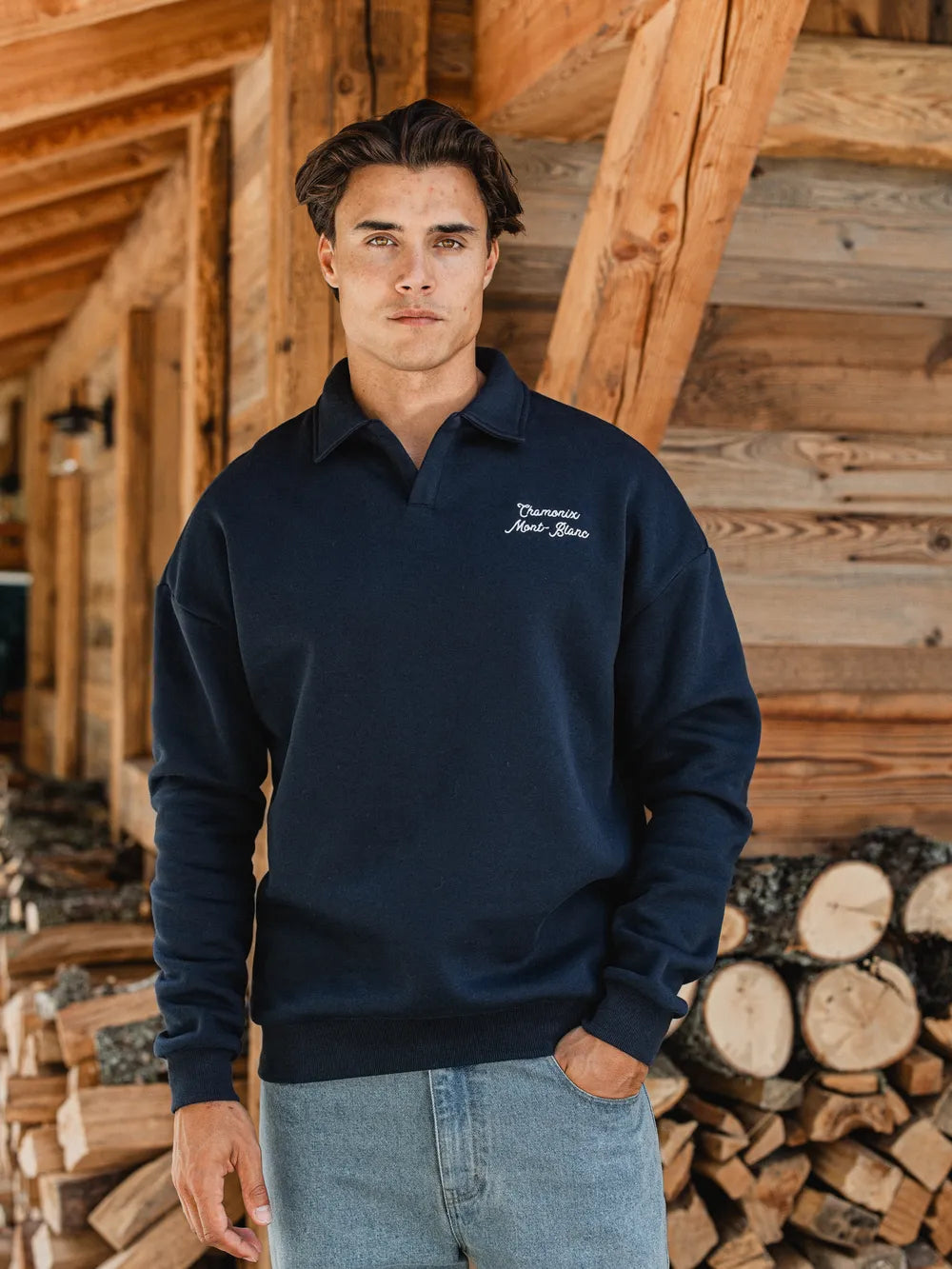 Navy Chamonix V-Neck Polo Sweater