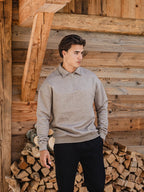 Dark Brown Melange Polo Zipper Sweater