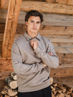 Dark Brown Melange Polo Zipper Sweater