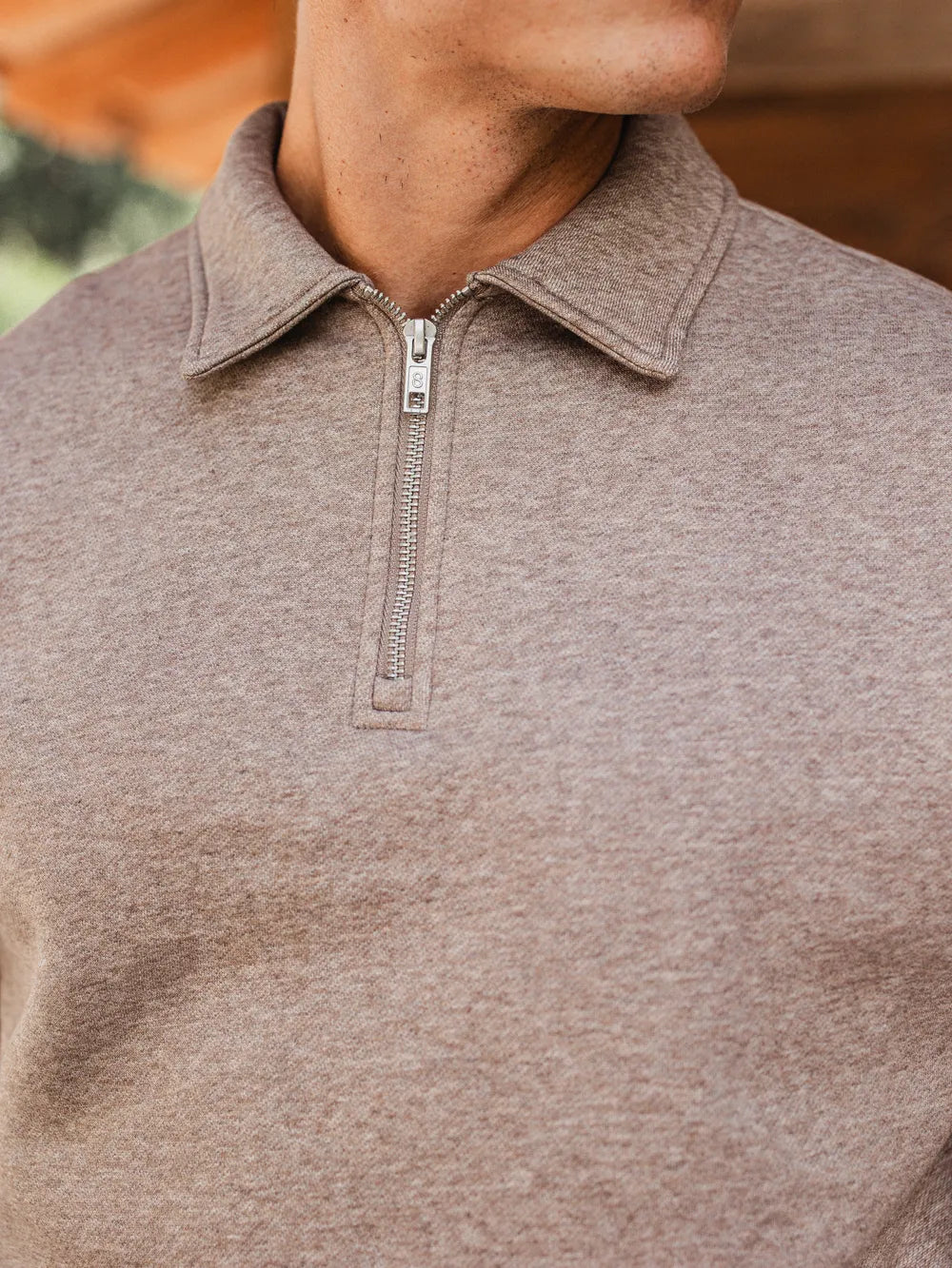 Dark Brown Melange Polo Zipper Sweater