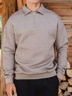 Dark Brown Melange Polo Zipper Sweater