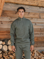 Grüner Melange-Halbzip-Pullover