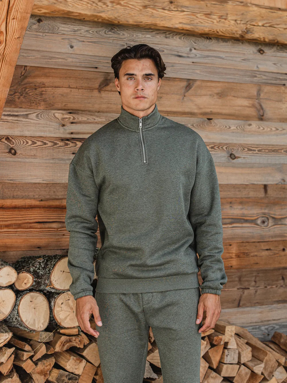 Green Melange Halfzip Sweater