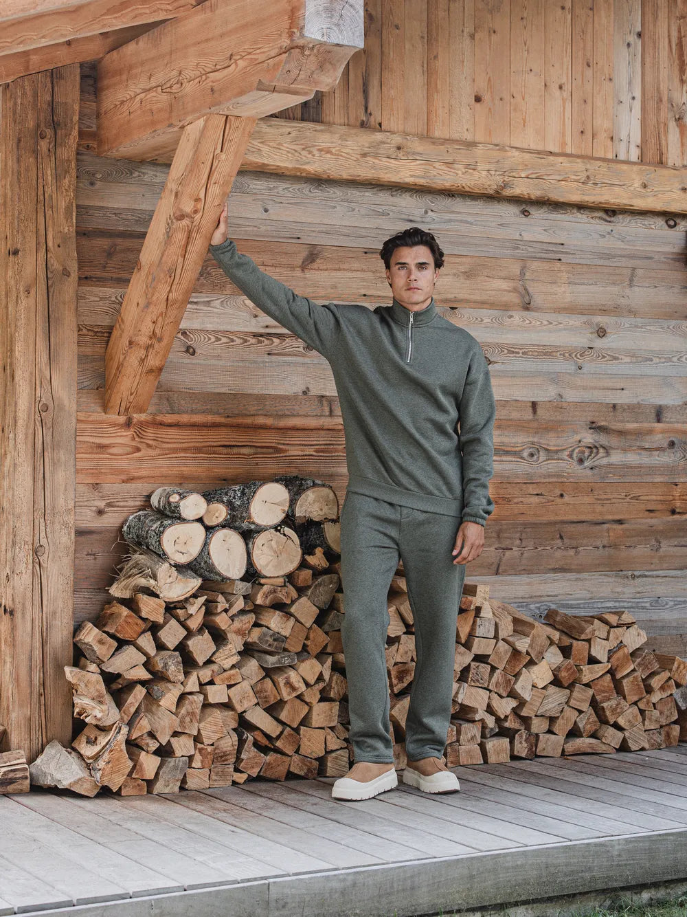 Green Melange Halfzip Sweater