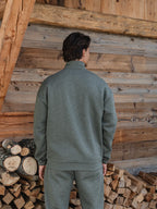 Grüner Melange-Halbzip-Pullover