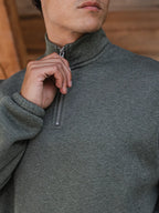 Grüner Melange-Halbzip-Pullover