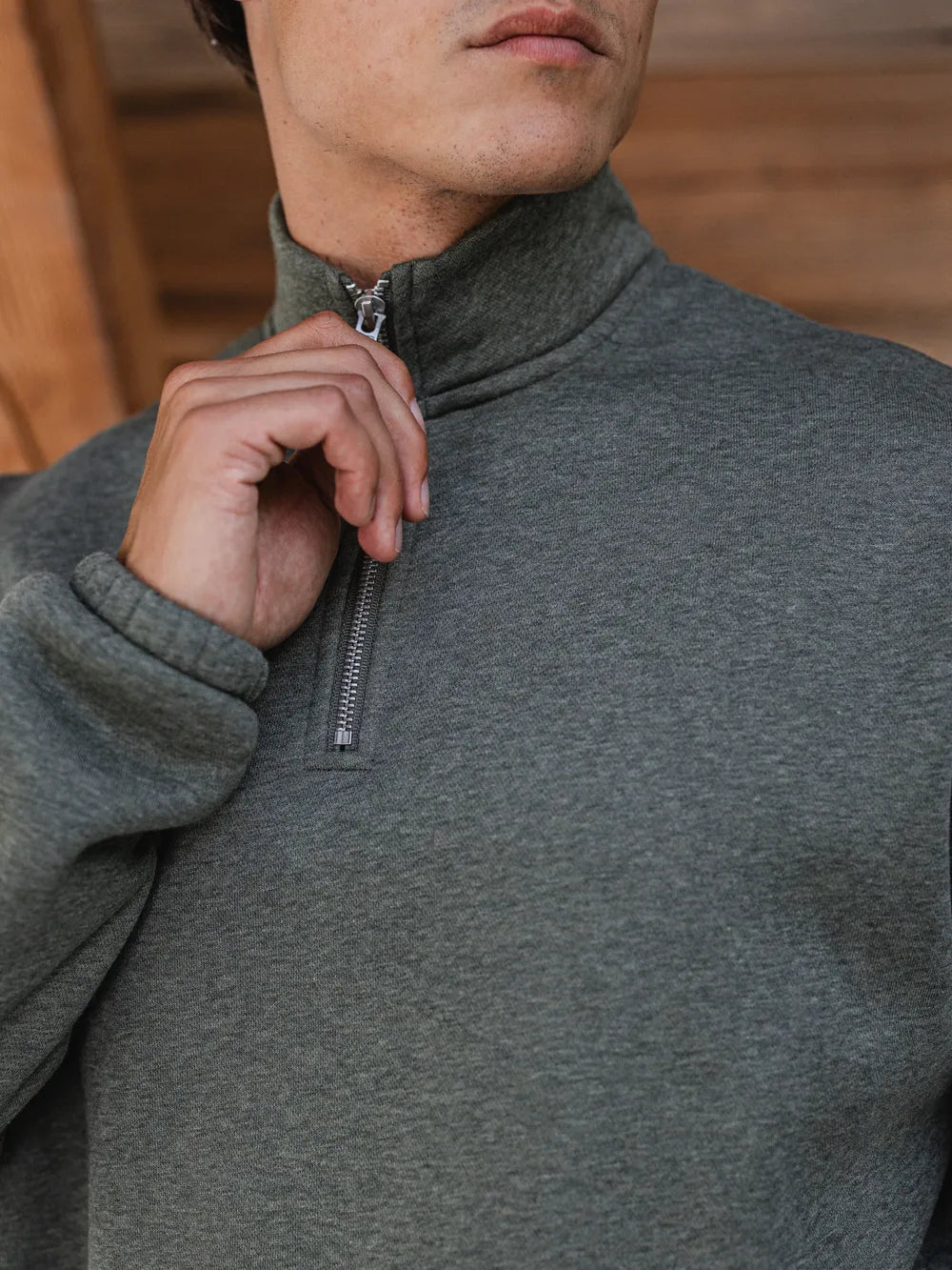 Green Melange Halfzip Sweater