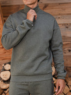 Grüner Melange-Halbzip-Pullover