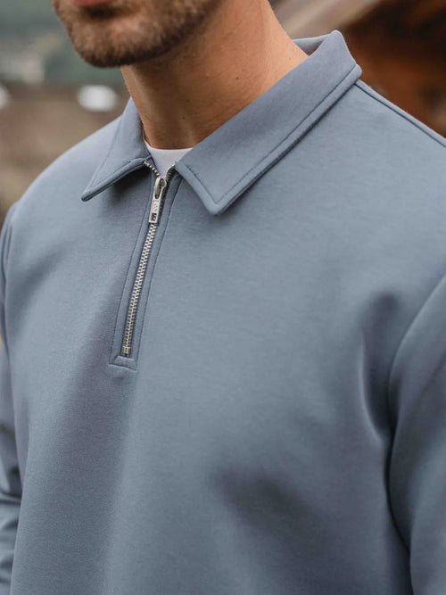 Blauw Polo met Halve Rits