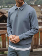 Blue Jersey Half Zip Polo