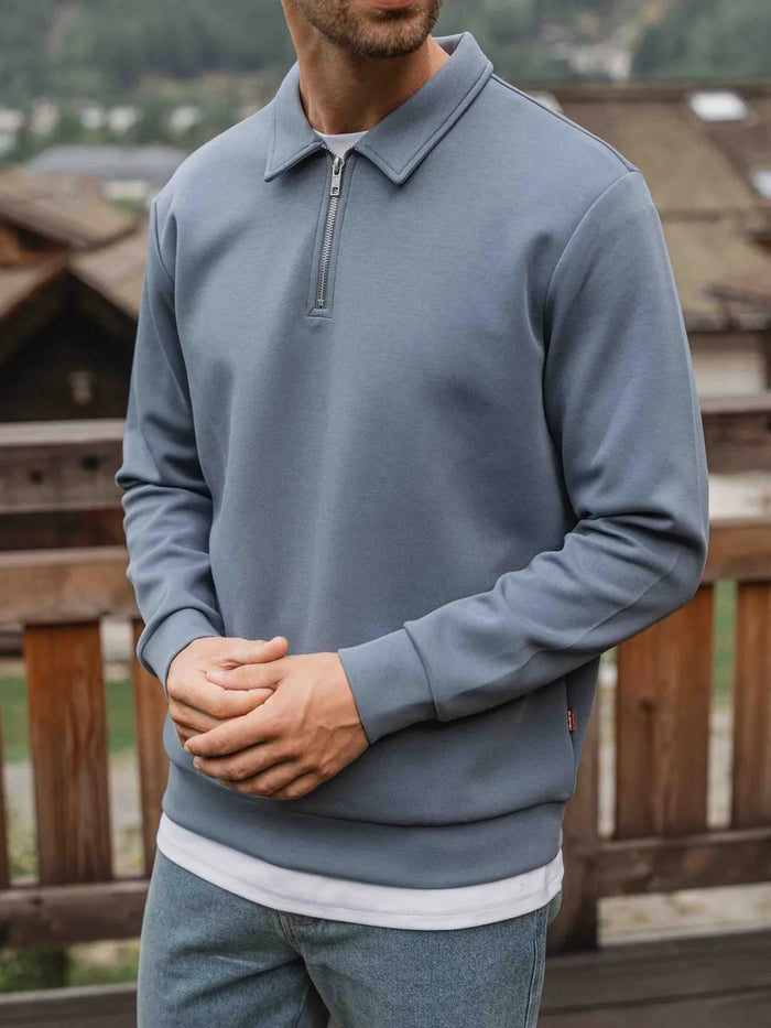 Blue Jersey Half Zip Polo