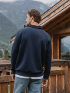 Navy Jersey Half Zip Polo