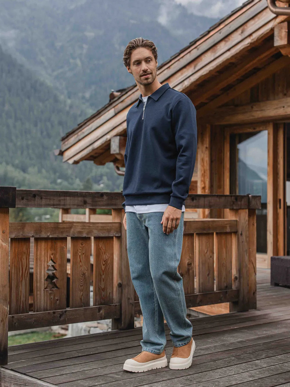 Navy Jersey Half Zip Polo