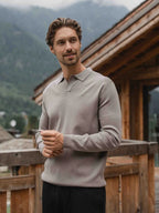 Taupe Knit V-Polo Longsleeve