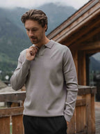 Taupe Knit V-Polo Longsleeve