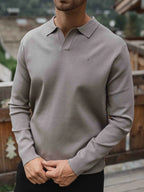 Taupe Knit V-Polo Longsleeve